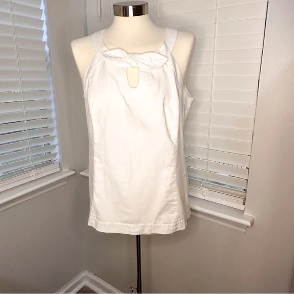 Vineyard Vines White Cotton Linen Eyelet Cut-Out Halter Tank Top | sz 12 - Picture 1 of 6